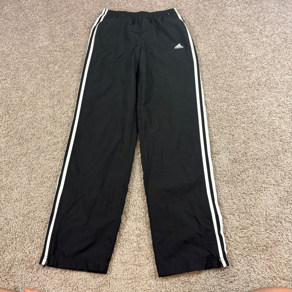 Adidas Track Pants Mens Small Black Good 3-Stripe Mesh Lined Windbreaker AZF001
